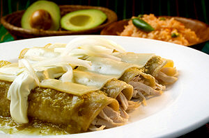 A yummy plate of Mexican enchiladas verdes