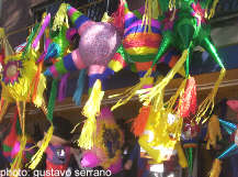 Christmas Pinatas in a Market Stall