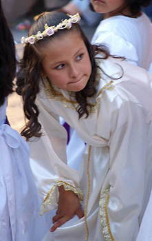 A little girl dressed as an 