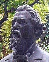 A bust of Ignacio Ramirez El Nigromante at Bellas Artes in San Miguel de Allende. Mexico 